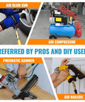Air blow gun, air compressor, pneumatic hammer, air nailers tools preferred by pros and DIY users