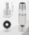 Image of Airbrush Quick Disconnect Coupler Release Fitting And Plug Kit, Six One Eighth Inch BSP Male And Female Adapters with measurements.