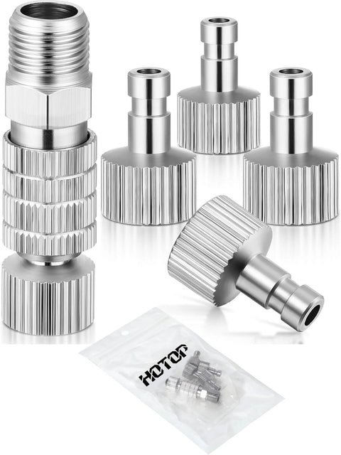 Five Piece Airbrush Quick Release Coupling Set With One Eighth Inch Female And Male Connectors For Air Hoses And Air Compressors