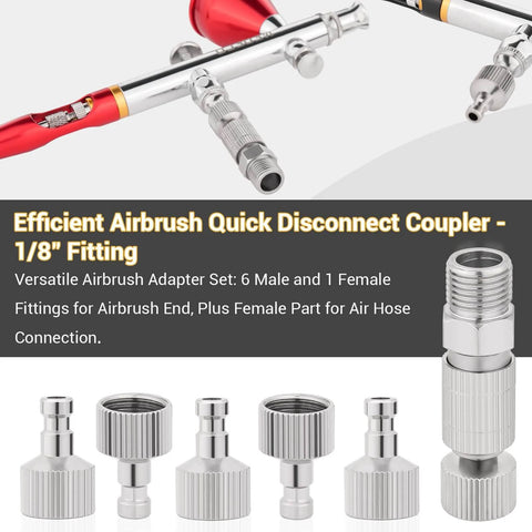 Airbrush Quick Disconnect Coupler Release Fitting And Plug Kit, Six One Eighth Inch BSP Male And Female Adapters, air tools