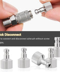 Close-up of Airbrush Quick Disconnect Coupler Release Fitting And Plug Kit, Six One Eighth Inch BSP Male And Female Adapters.