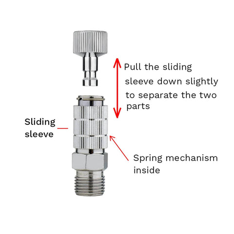 Fast Swap Quick Release Airbrush Coupler Kit With One Eighth Inch BSP Male And Female Adapters, hose coupler mechanism
