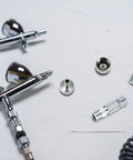 Five Piece Airbrush Quick Release Coupling Set With One Eighth Inch Female And Male Connectors For Air Hoses And Air Compressors