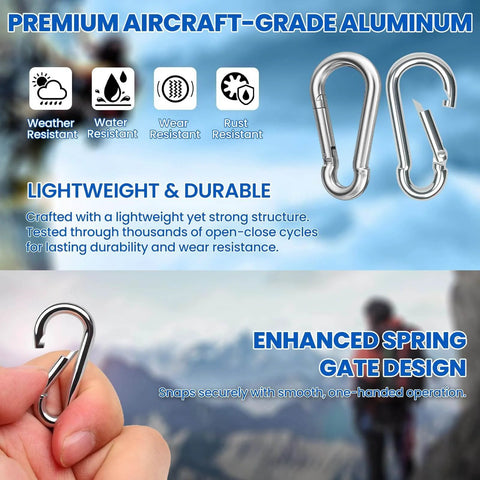 Small Carabiner Clip Set Of 10 1.57 Inch Heavy Duty Alloy Mini Carabiners for keys and camping, premium aluminum design, close-up view.