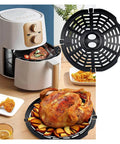 Compatible For Airfryer Basket Replacement Grill Pan Oven Baking Tool shown with roasted chicken and food divider