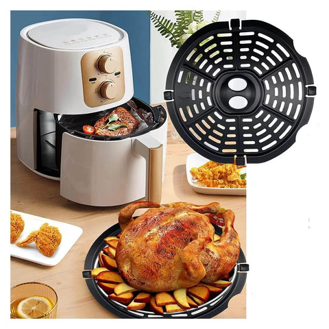 Compatible For Airfryer Basket Replacement Grill Pan Oven Baking Tool shown with roasted chicken and food divider