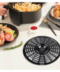Compatible For Airfryer Basket Replacement Grill Pan Oven Baking Tool on kitchen counter, with food and air fryer, 15.5x15.5 cm