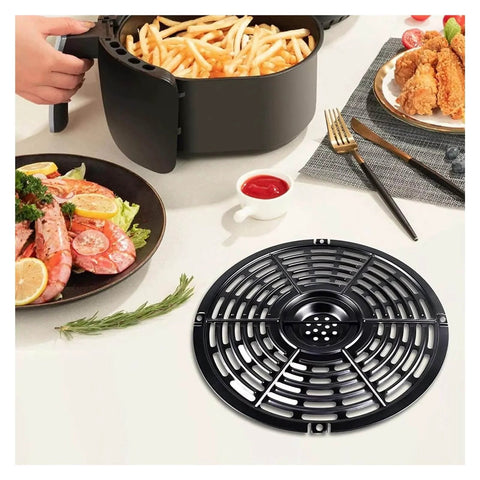 Compatible For Airfryer Basket Replacement Grill Pan Oven Baking Tool on kitchen counter, with food and air fryer, 15.5x15.5 cm