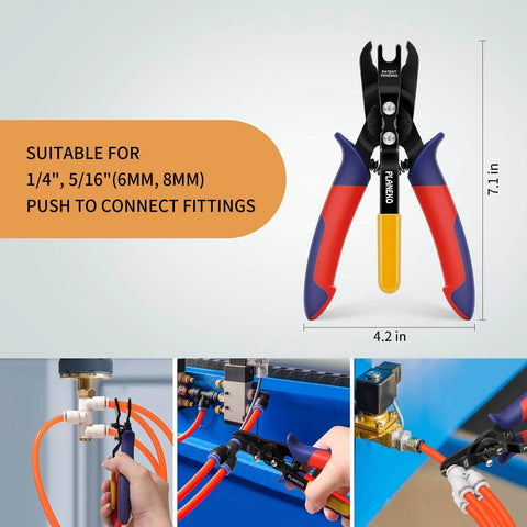 Air Line Pliers Quick Connect Tool For One Quarter Inch And Five Sixteenth Inch Pneumatic Hoses, Hose Release Pliers For Six And Eight Millimeter Push Fit Connectors, One Hand Disconnection, No Damage Hose Removal, Great For Quick Servicing On Air Brakes