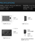 Specifications of AIRTAP T6 6x10 Register Booster Fan for 6x10 duct openings, showing dimensions and components with technical details.