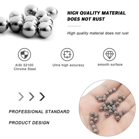 High quality AISI 52100 chrome steel balls showcasing smooth surface and ultra high accuracy, emphasizing rust resistance.