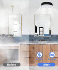 Before and after image of bathroom with Powerful 110 CFM Bathroom Exhaust Fan With Light From Akicon installed, reducing fog.