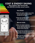 Close-up of Akicon Smart Humidity Sensor Light Switch for Bathroom Exhaust Fans, Ventilation Fans, LED Lights, and Night Light.