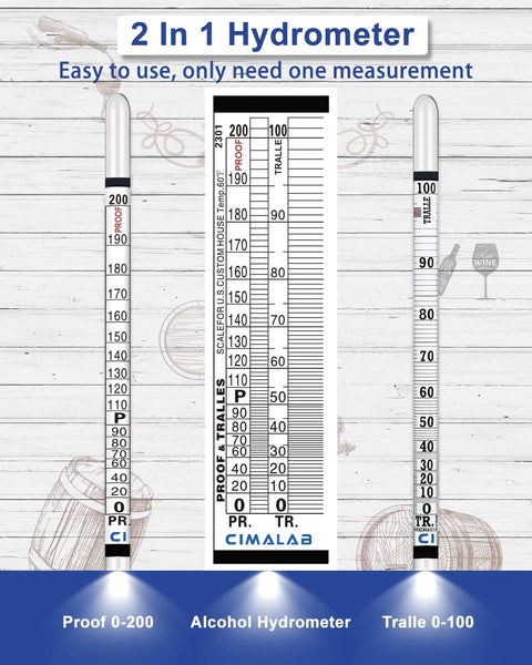 2 in 1 hydrometer for home distiller alcohol hydrometer kit with proof 0-200 and tralle 0-100 scale