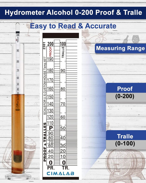 home distiller alcohol hydrometer kit with 0-200 proof scale