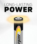 Close-up of a long-lasting alkaline AAA battery, part of a 32 pack for electronics and emergency gear.