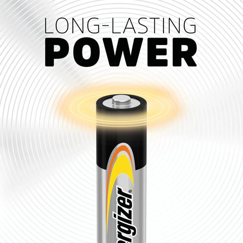 Close-up of a long-lasting alkaline AAA battery, part of a 32 pack for electronics and emergency gear.