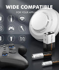 Alkaline Battery Combo Pack With 24 AA 24 AAA And 8 9V For Household Electronics shown with gaming controller and smoke detector.