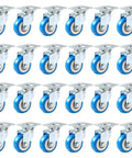 24 pack caster swivel plate with blue polyurethane wheels, 2 inch swivel casters with no brake, top view arrangement.