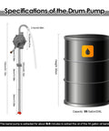 MEKOTRIN 55 Gallon Drum Pump, 7GPM All Aluminum Hand Oil Pump with specifications for 15 to 55 Gal drums and barrels