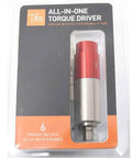 Packaging of Tightening +/- 10% Accurate 15-65 inch-lbs All-In-One Torque Driver Tool with visible drive and torque range.