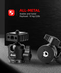 Professional Ball Head Mount With 360 Degree Rotation One Quarter Inch And Three Eighths Inch Thread, all-metal construction.