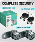 All-metal cam lock for RV storage, cabinets, drawers, mailboxes and toolboxes; fits 5/16 inch doors, 4 tubular keys, 2-pack
