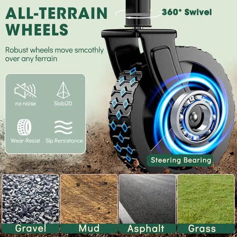 360° swivel wheel of Heavy Duty Collapsible Wagon With Wheels 370 Lb Capacity Foldable Beach Cart for all-terrain use