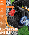 Close-up of heavy duty collapsible wagon cart with 570 pound capacity and big all terrain wheels for beach camping