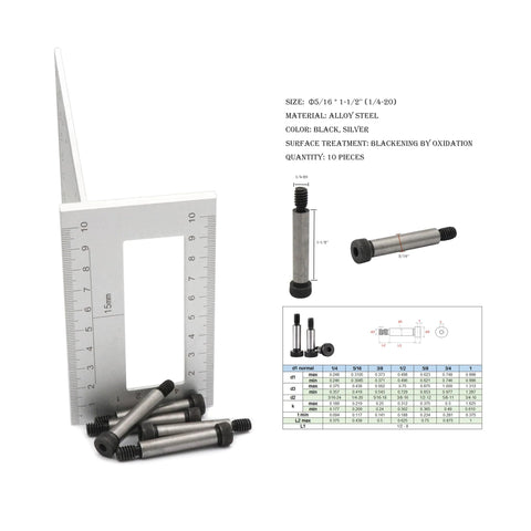 Beefy Heavy Duty Alloy Steel Shoulder Bolts Five Sixteenths By One And One Half Inch Hex Socket With One Quarter Twenty Threads Black Oxidized Finish