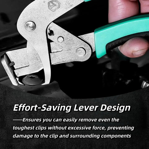 Close-up of Alloy Steel Car Clip Pliers and Auto Disassembly Tools for Quick Clip Removal, showing effort-saving lever design.