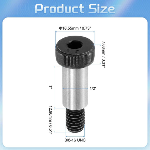 Alloy Steel Hex Socket Shoulder Screws Bolts One Inch Shoulder Length One Half Inch Shoulder Diameter Three Eighths Inch Sixteen UNC Thread Five Pack