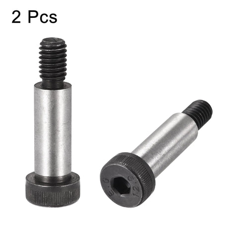 Pack of 2 Alloy Steel Hex Socket Head Shoulder Screws, 3/8-16 UNC, 1-1/4 Inch Shoulder Length, 1/2 Inch Shoulder Diameter, side view.