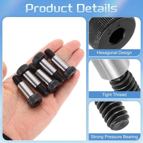 Hand holding Alloy Steel Hex Socket Shoulder Screws Bolts One Inch Shoulder Length One Half Inch Shoulder Diameter Five Pack