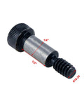 Close-up of S SYDIEN alloy steel shoulder bolt with 1/4 inch diameter, 1/2 inch length, and #10-24 UNC thread for machines and DIY projects.