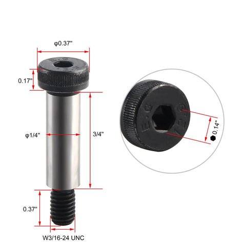 Six Piece Beefy Heavy Duty Alloy Steel Shoulder Bolt Set One Quarter Inch Shoulder Diameter And Three Quarter Inch Shoulder Length