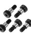 Six alloy steel M8 shoulder bolts with 10mm shoulder diameter and length, hex socket heads, black finish.