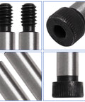 Front view of 6-piece alloy steel hex-socket shoulder screws with threaded ends
Close-up of black knurled shoulder bolt end with hex socket bore
Side view of alloy steel shoulder bolts showing smooth cylindrical shafts
Installed view of shoulder bolt with smooth shaft and knurled black end seated in a hole