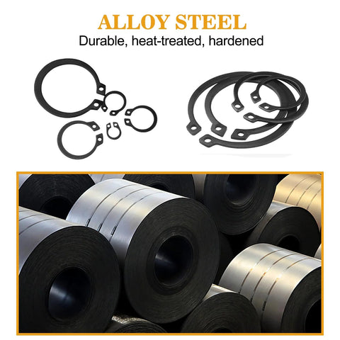 315 Piece Snap Ring Set For External Circlips In 15 Sizes Alloy Steel Heat Treated Retaining Rings Kit shown with steel rolls