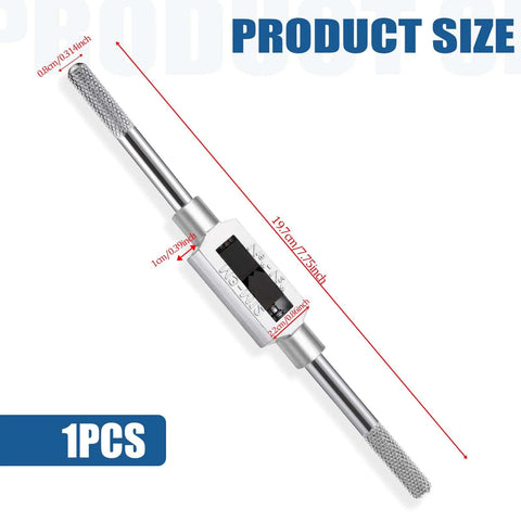 Front view of Adjustable Tap Wrench Handle For Machinists 1 Sixteenth Inch To 1 Half Inch Durable Alloy Steel with size details.