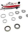 Alloy Trailer Wheel Hub Bearings Kit for 1-1/16 Inch Axles, 10 Pieces with boat trailer in background