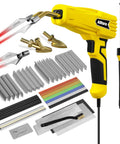 3 In 1 Plastic Welder Kit With 110V Power 1000 Staples And Welding Rods Versatile Repair Tool For Car Bumpers Dashboards Radiators And Thermoset Plastics By Allturn showing welding tool, staples, rods, and accessories in yellow color