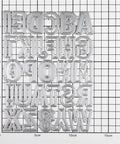 English Alphabet 26 Letter Metal Cutting Dies Set For Card Making And Scrapbooking Embossing Die Cuts displayed on grid paper