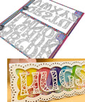 26 Piece Alphabet Letter Metal Cutting Dies For Scrapbooking Card Making And Paper Crafts Dope Die Cuts Vintage 5 cm Height High Quality Steel Die Cut Set From Alinacutle showcasing intricate details and cut-out design creating the word 'HUGS.'
