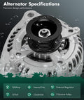 Plug And Play Alternator Replacement For Dodge Durango 5.7L V8 2004 2005 2006 And Ram 1500 5.7L V8 2003 2004 2005 2006 12V 160Amp With 7 Groove Pulley OE Style Direct Fit For Reliable Charging Power On Dodge Ram And Durango SUVs