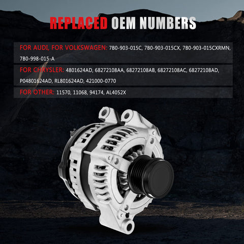 Premium 3.6L V6 Alternator Replacement for Chrysler Town and Country 2011 to 2016, Dodge Grand Caravan 2011 to 2020