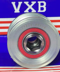 Front view of 31141-RV0-A01 Alternator Clutch Pulley Bearing in silver with red detailing, OEM for Honda & Acura 3.5L V6 engine.