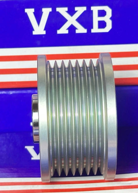 Side view of 31141-RV0-A01 Alternator Clutch Pulley Bearing for Honda Acura 3.5L V6, showcasing metal grooves and design.