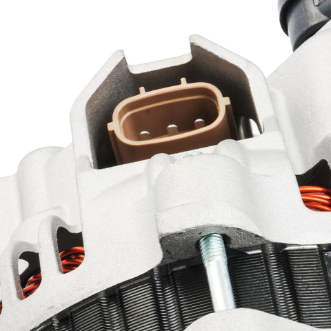 Close-up of electrical connector on 90 Amp 12V Beefed-Up Drop-In Alternator Replacement For Subaru And Saab Fits Outback Legacy Forester Baja Impreza 9-2X 2000-2005 OE Quality 13889N High Output