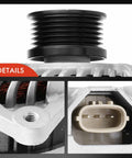 Close-up of Beefy 130 Amp 12V Alternator For Subaru Tribeca 2008 2009 H6 3.6L With Six Groove Pulley and electrical connector ports